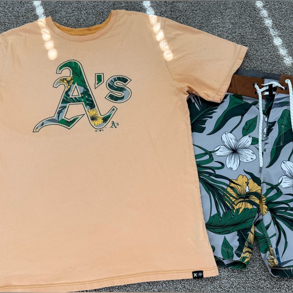 Hurley Tropical Floral Swim Shorts - Gray and Green Oakland A’s